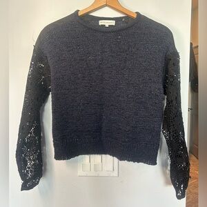 White + Warren Mixed Media Sweater with Lace Sleeves – Size XS